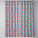 Pastel Pink Teal Folk Art Floral Tile  Decorative  Readymade Eyelet Ring Top Thermal 100% Blackout Curtains