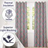 Pastel Pink Teal Folk Art Floral Tile  Decorative  Readymade Eyelet Ring Top Thermal 100% Blackout Curtains