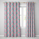 Pastel Pink Teal Folk Art Floral Tile  Decorative  Readymade Eyelet Ring Top Thermal 100% Blackout Curtains