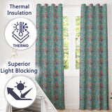 Turquoise Pink Vintage Floral Tile  Ornamental Design  Readymade Eyelet Ring Top Thermal 100% Blackout Curtains