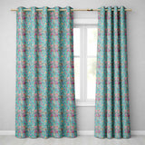 Turquoise Pink Vintage Floral Tile  Ornamental Design  Readymade Eyelet Ring Top Thermal 100% Blackout Curtains