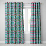 Teal Pink Daisy Floral Tile  Vintage Ornamental Design  Readymade Eyelet Ring Top Thermal 100% Blackout Curtains