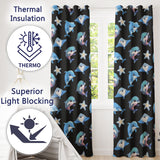 Dolphin Stingray Starfish Cartoon Sea Life  Black  Readymade Eyelet Ring Top Thermal 100% Blackout Curtains