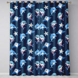 Dolphin Stingray Starfish Cartoon Sea Life  Navy  Readymade Eyelet Ring Top Thermal 100% Blackout Curtains