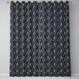 Monochrome Bird Branch Leaf Seamless  Black Blue Elegant Nature Design  Readymade Eyelet Ring Top Thermal 100% Blackout Curtains