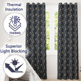 Monochrome Bird Branch Leaf Seamless  Black Blue Elegant Nature Design  Readymade Eyelet Ring Top Thermal 100% Blackout Curtains