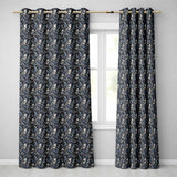 Monochrome Bird Branch Leaf Seamless  Black Blue Elegant Nature Design  Readymade Eyelet Ring Top Thermal 100% Blackout Curtains