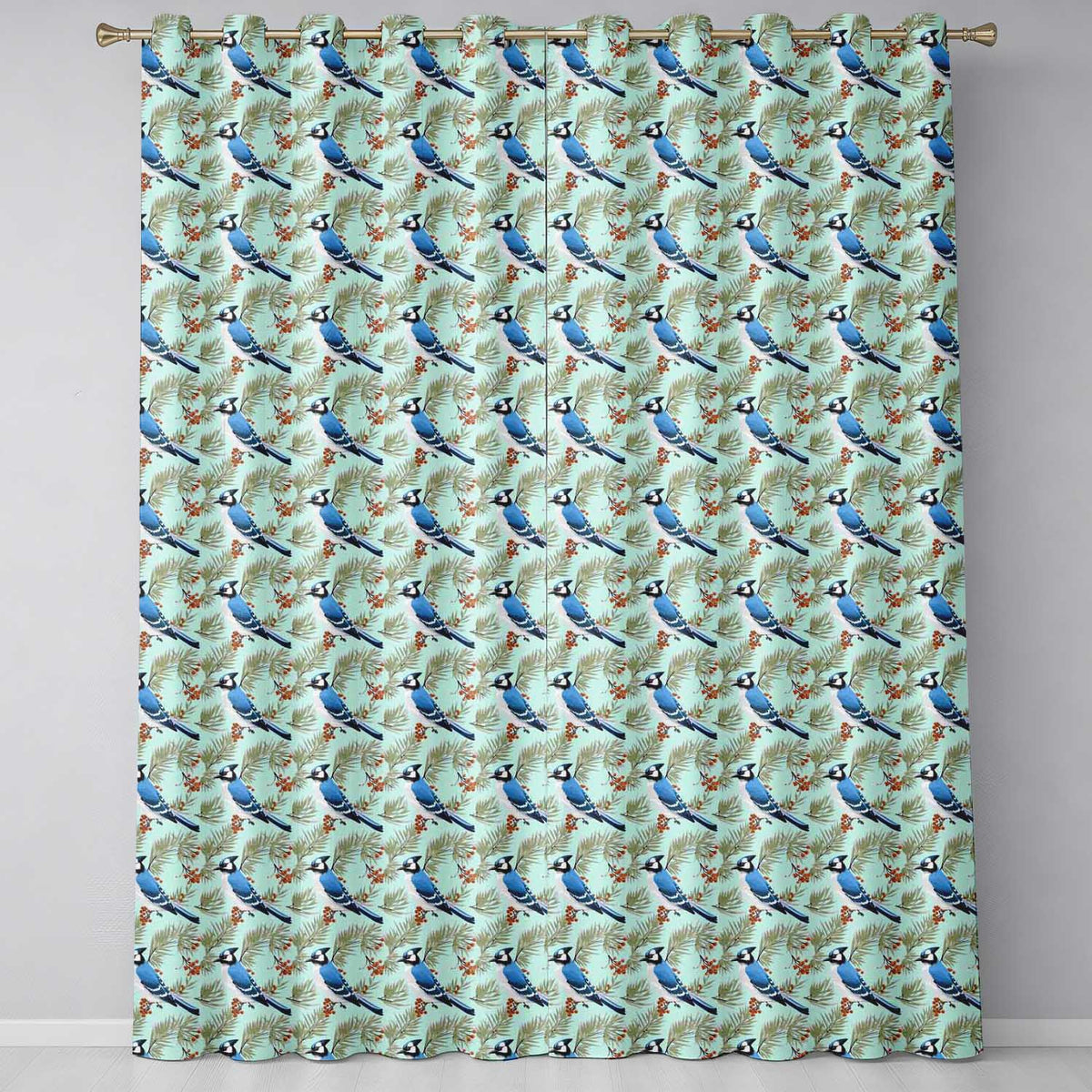 Blue Jay Bird Watercolor Branch   Artistic Nature Background Design  Readymade Eyelet Ring Top Thermal 100% Blackout Curtains