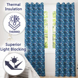 Blue Bird Floral Branch Silhouette Blue Tone Seamless  Readymade Eyelet Ring Top Thermal 100% Blackout Curtains