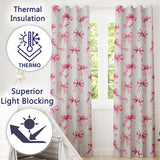 Watercolor Pink Ribbon Bows White Background Seamless  Readymade Eyelet Ring Top Thermal 100% Blackout Curtains