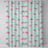 Watercolor Pink Ribbon Bow Seamless  on Teal Background  Readymade Eyelet Ring Top Thermal 100% Blackout Curtains