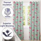 Watercolor Pink Ribbon Bow Seamless  on Teal Background  Readymade Eyelet Ring Top Thermal 100% Blackout Curtains