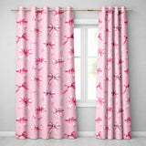 Watercolor Pink Ribbon Bow Seamless  on Soft Pink Background  Readymade Eyelet Ring Top Thermal 100% Blackout Curtains