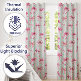 Watercolor Pink Ribbon Bow Seamless  with Mint Green Stripes Background  Readymade Eyelet Ring Top Thermal 100% Blackout Curtains