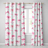 Watercolor Pink Ribbon Bow Seamless  with Mint Green Stripes Background  Readymade Eyelet Ring Top Thermal 100% Blackout Curtains