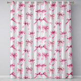 Watercolor Pink Ribbon Bow Seamless  with Grey Stripes Background  Readymade Eyelet Ring Top Thermal 100% Blackout Curtains
