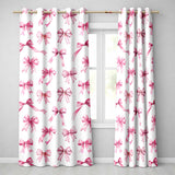 Watercolor Pink Ribbon Bow Seamless  on Light Grey Background  Readymade Eyelet Ring Top Thermal 100% Blackout Curtains