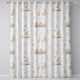 Watercolor Bunny Floral Meadow Seamless  on Grey Background  Readymade Eyelet Ring Top Thermal 100% Blackout Curtains