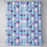 Pink Purple Butterfly Floral Sky Blue Background Seamless  Readymade Eyelet Ring Top Thermal 100% Blackout Curtains