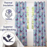 Pink Purple Butterfly Floral Sky Blue Background Seamless  Readymade Eyelet Ring Top Thermal 100% Blackout Curtains