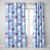 Pink Purple Butterfly Floral Sky Blue Background Seamless  Readymade Eyelet Ring Top Thermal 100% Blackout Curtains