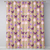 Pink Purple Butterfly Floral Peach Background Seamless  Readymade Eyelet Ring Top Thermal 100% Blackout Curtains