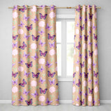 Pink Purple Butterfly Floral Peach Background Seamless  Readymade Eyelet Ring Top Thermal 100% Blackout Curtains