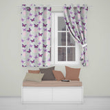 Pink Purple Butterfly Floral Grey Background Seamless  Readymade Eyelet Ring Top Thermal 100% Blackout Curtains