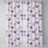 Pink Purple Butterfly Floral Grey Background Seamless  Readymade Eyelet Ring Top Thermal 100% Blackout Curtains