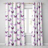 Pink Purple Butterfly Floral Grey Background Seamless  Readymade Eyelet Ring Top Thermal 100% Blackout Curtains