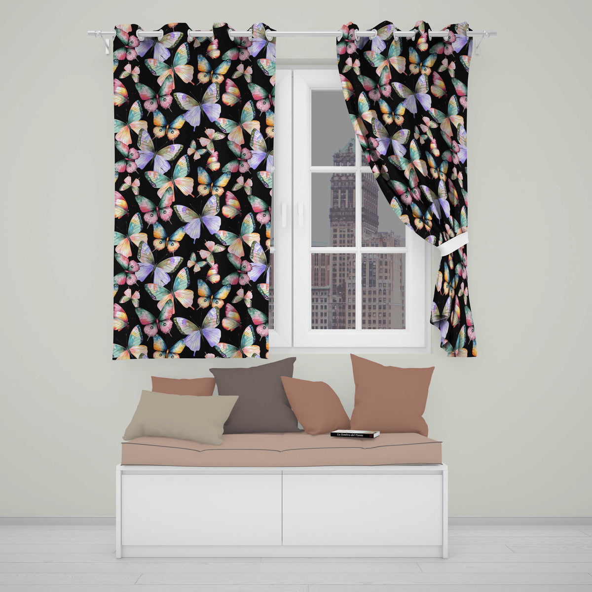Vintage Butterfly Mushroom Botanical Nature Seamless  Readymade Eyelet Ring Top Thermal 100% Blackout Curtains