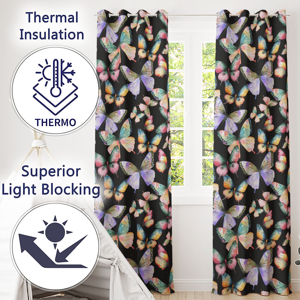 Vintage Butterfly Mushroom Botanical Nature Seamless  Readymade Eyelet Ring Top Thermal 100% Blackout Curtains
