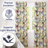 Pastel Watercolor Butterflies Black Background Seamless  Readymade Eyelet Ring Top Thermal 100% Blackout Curtains