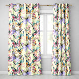 Pastel Watercolor Butterflies Black Background Seamless  Readymade Eyelet Ring Top Thermal 100% Blackout Curtains