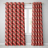 Dark Background Coral Rose Floral Seamless  Readymade Eyelet Ring Top Thermal 100% Blackout Curtains