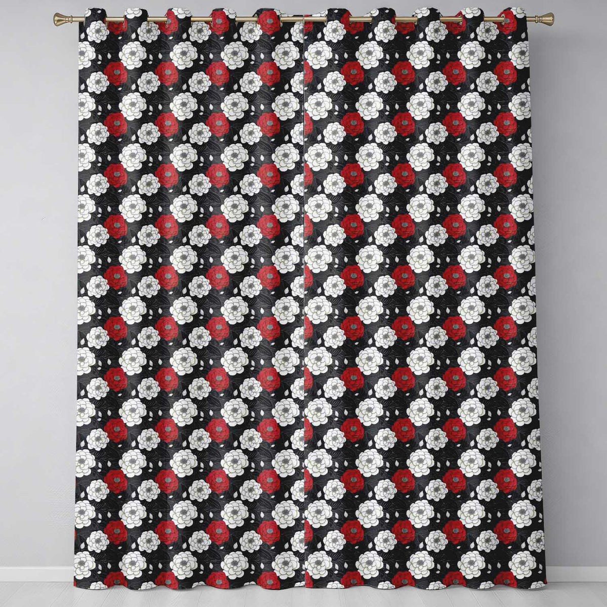 Soft Coral Peony Floral Seamless Pattern  Readymade Eyelet Ring Top Thermal 100% Blackout Curtains