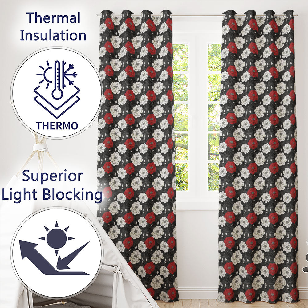Soft Coral Peony Floral Seamless Pattern  Readymade Eyelet Ring Top Thermal 100% Blackout Curtains