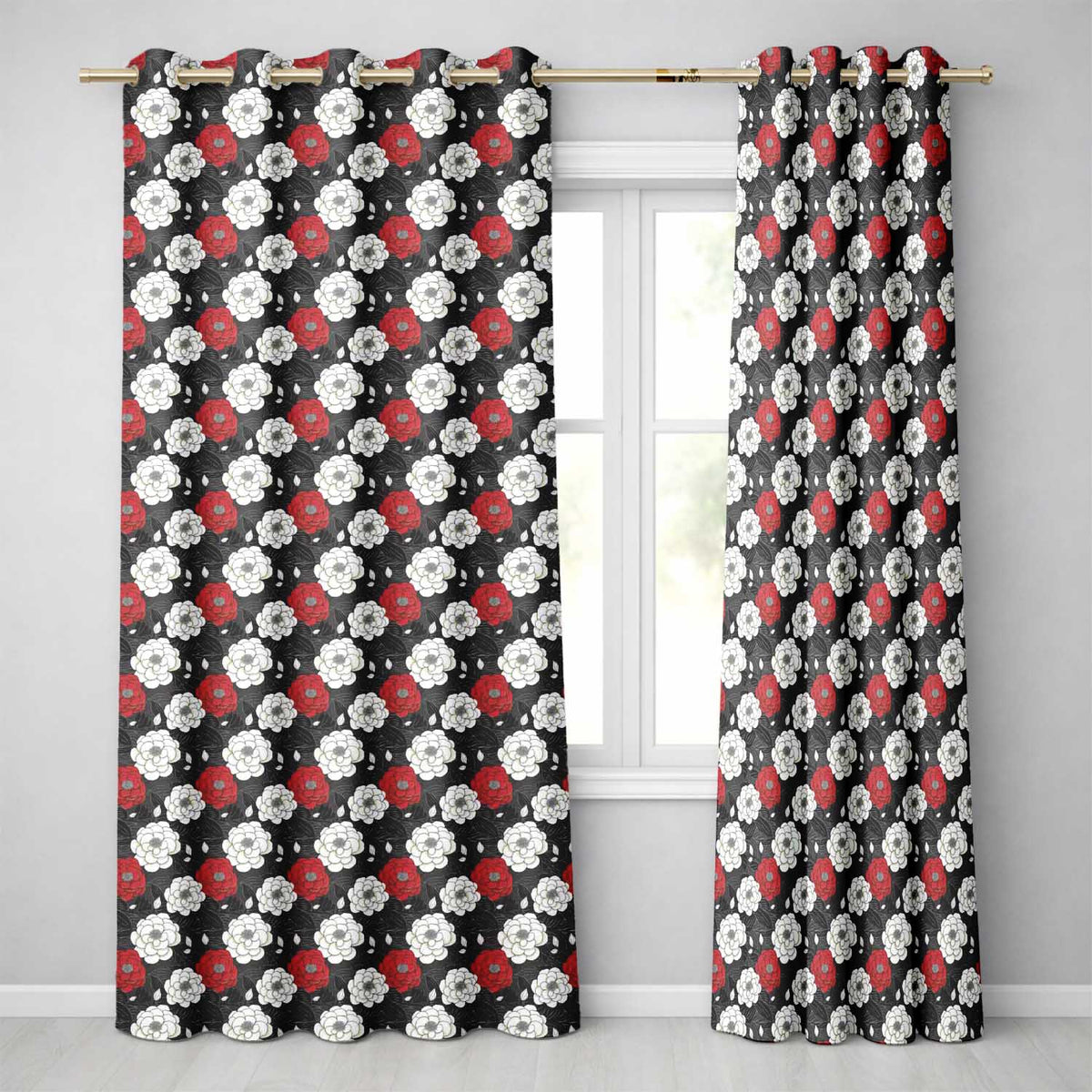 Soft Coral Peony Floral Seamless Pattern  Readymade Eyelet Ring Top Thermal 100% Blackout Curtains