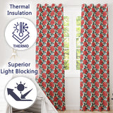 Red Rose Blue Accent Floral Seamless Pattern  Readymade Eyelet Ring Top Thermal 100% Blackout Curtains