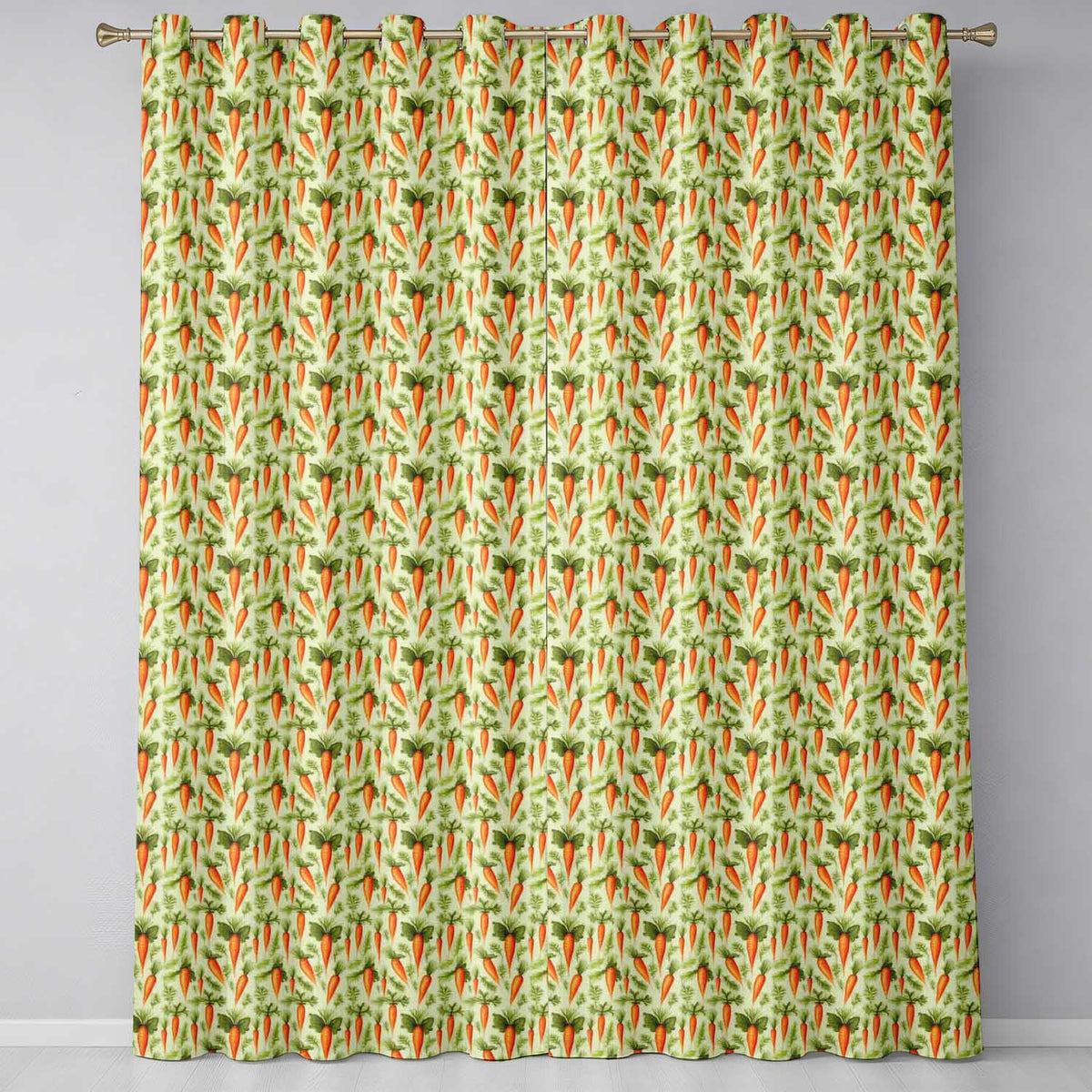 Vintage Botanical Carrot Illustration Garden Seamless  Light Background  Readymade Eyelet Ring Top Thermal 100% Blackout Curtains
