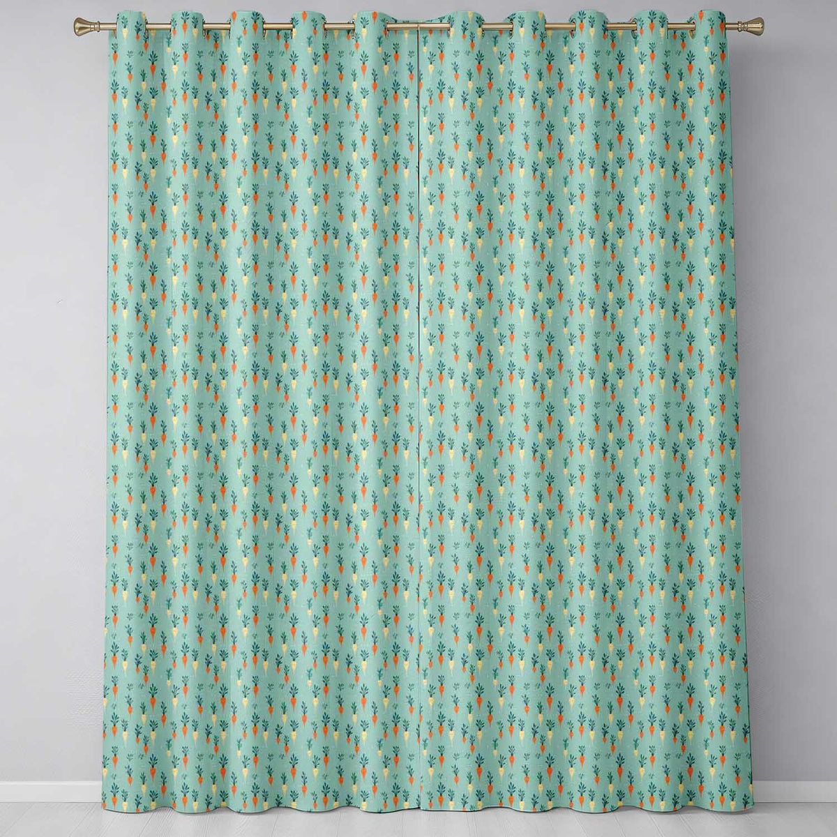 Pastel Carrot Folk Art Style Seamless  Mint Background Whimsical Design  Readymade Eyelet Ring Top Thermal 100% Blackout Curtains