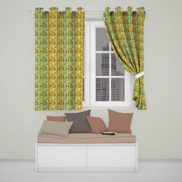 Watercolor Carrot Brushstroke Texture Seamless  Fresh Green Background  Readymade Eyelet Ring Top Thermal 100% Blackout Curtains
