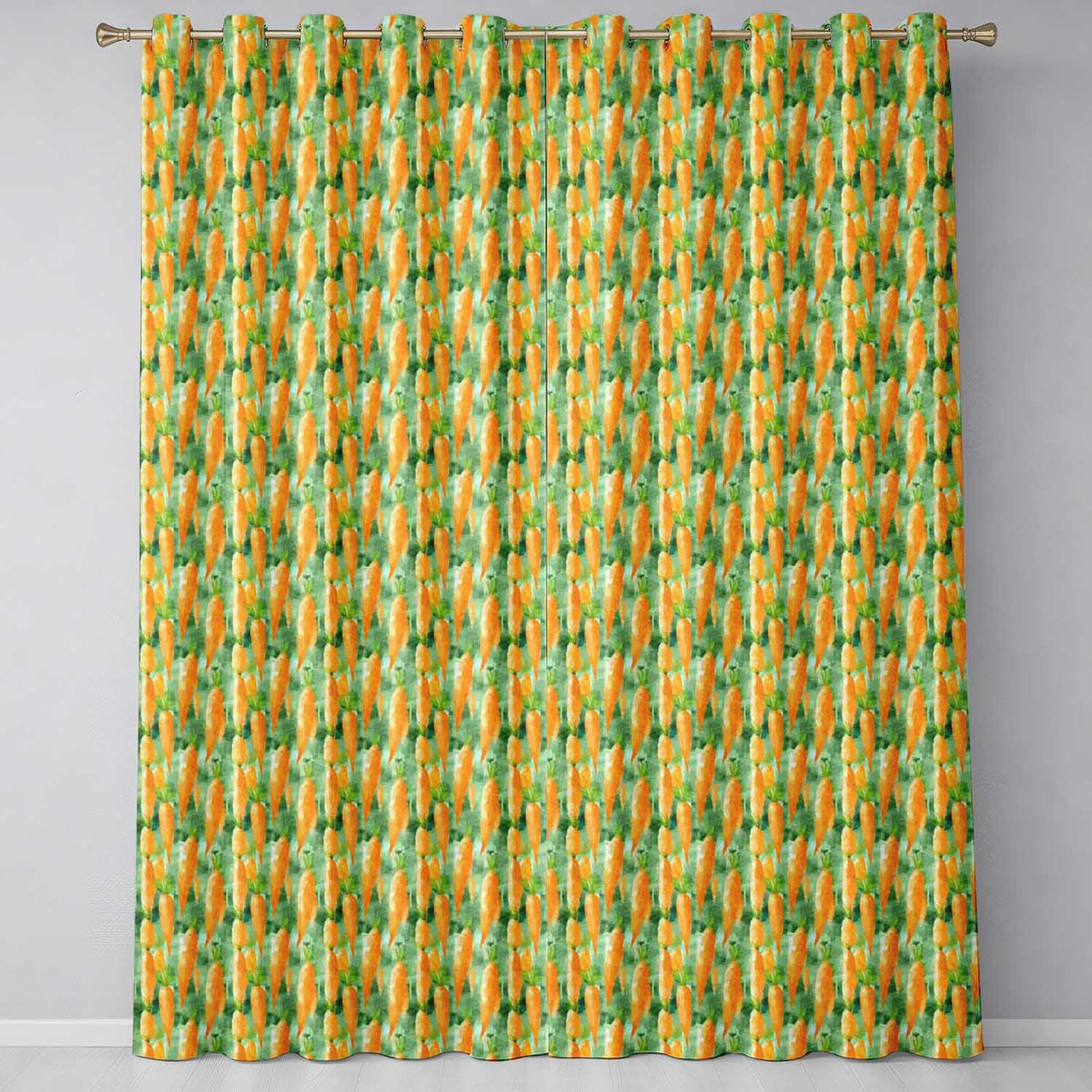 Watercolor Carrot Brushstroke Texture Seamless  Fresh Green Background  Readymade Eyelet Ring Top Thermal 100% Blackout Curtains