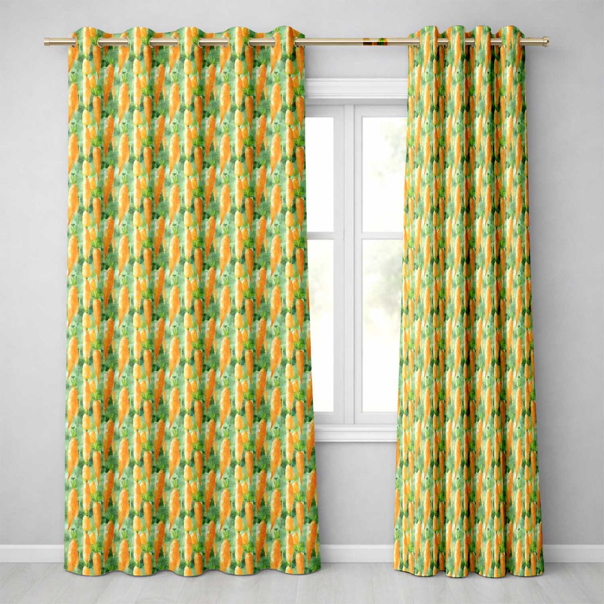 Watercolor Carrot Brushstroke Texture Seamless  Fresh Green Background  Readymade Eyelet Ring Top Thermal 100% Blackout Curtains