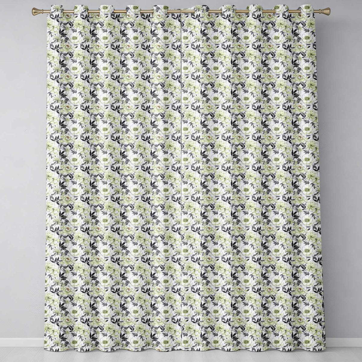 Elegant Monochrome Floral Vintage Botanical Seamless  Neutral Tones  Readymade Eyelet Ring Top Thermal 100% Blackout Curtains