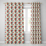 Oriental Inspired Red Blossom Floral   Cream Background Decorative Design  Readymade Eyelet Ring Top Thermal 100% Blackout Curtains