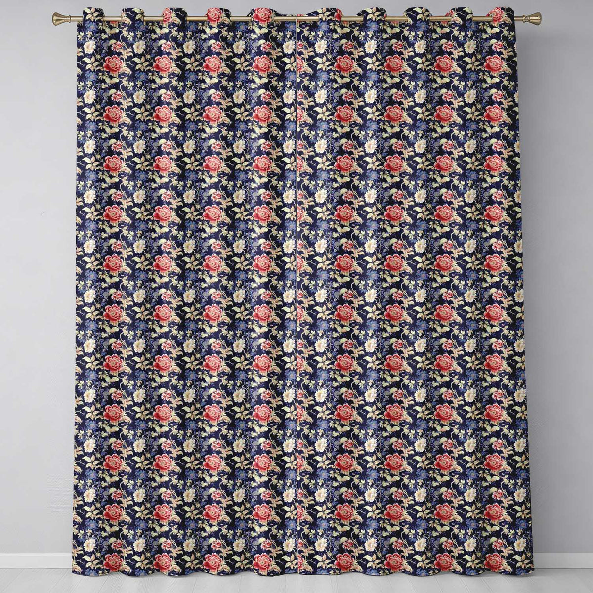 Antique Style Cream Floral Botanical Seamless  Neutral Vintage Design  Readymade Eyelet Ring Top Thermal 100% Blackout Curtains