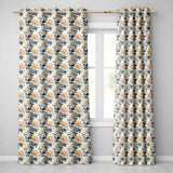 Orange Blue Peony Floral Vintage Botanical Seamless  Readymade Eyelet Ring Top Thermal 100% Blackout Curtains