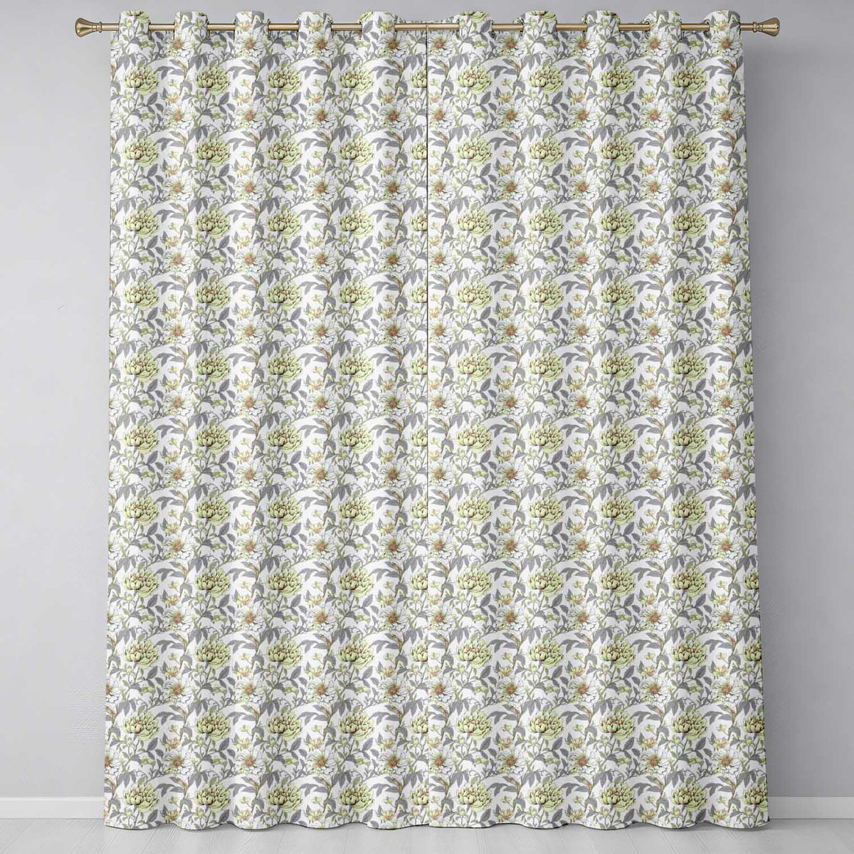 Neutral Beige Vintage Floral Botanical Seamless  Readymade Eyelet Ring Top Thermal 100% Blackout Curtains