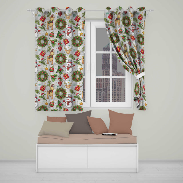 Festive Christmas Reindeer Wreath Snowman Seamless  Readymade Eyelet Ring Top Thermal 100% Blackout Curtains